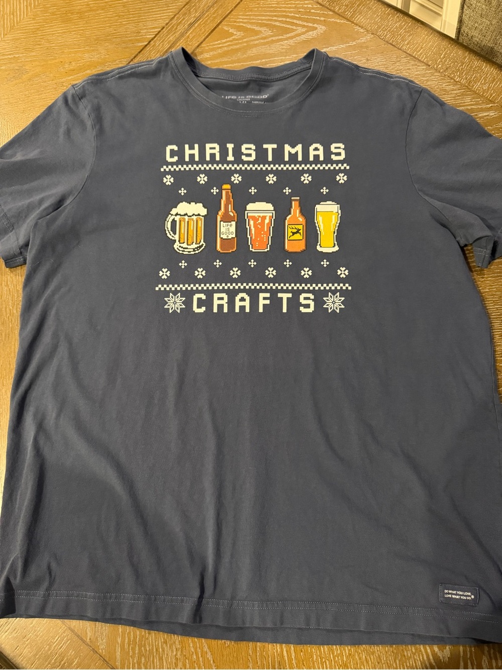 Life Is Good Blue Christmas Crafts Graphic Crewneck Tee -size XL